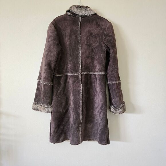 Express Leather Patchwork Faux Sherpa lined Penny Lane long coat Size‎ M Y2K Vtg - Picture 7 of 9